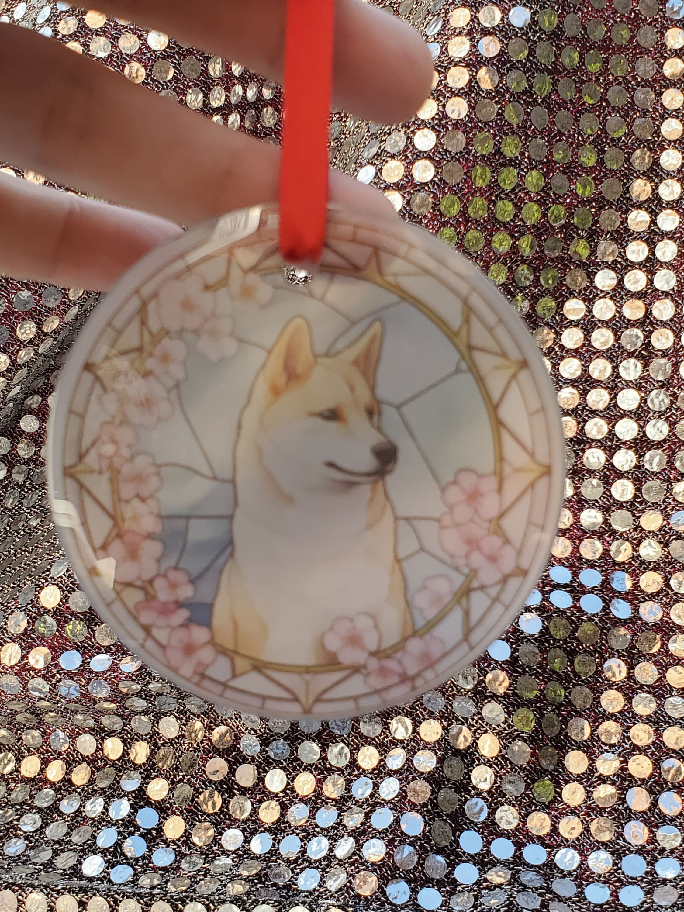 Shiba Inu Christmas Ornament: Printed Stained Glass Suncatcher
