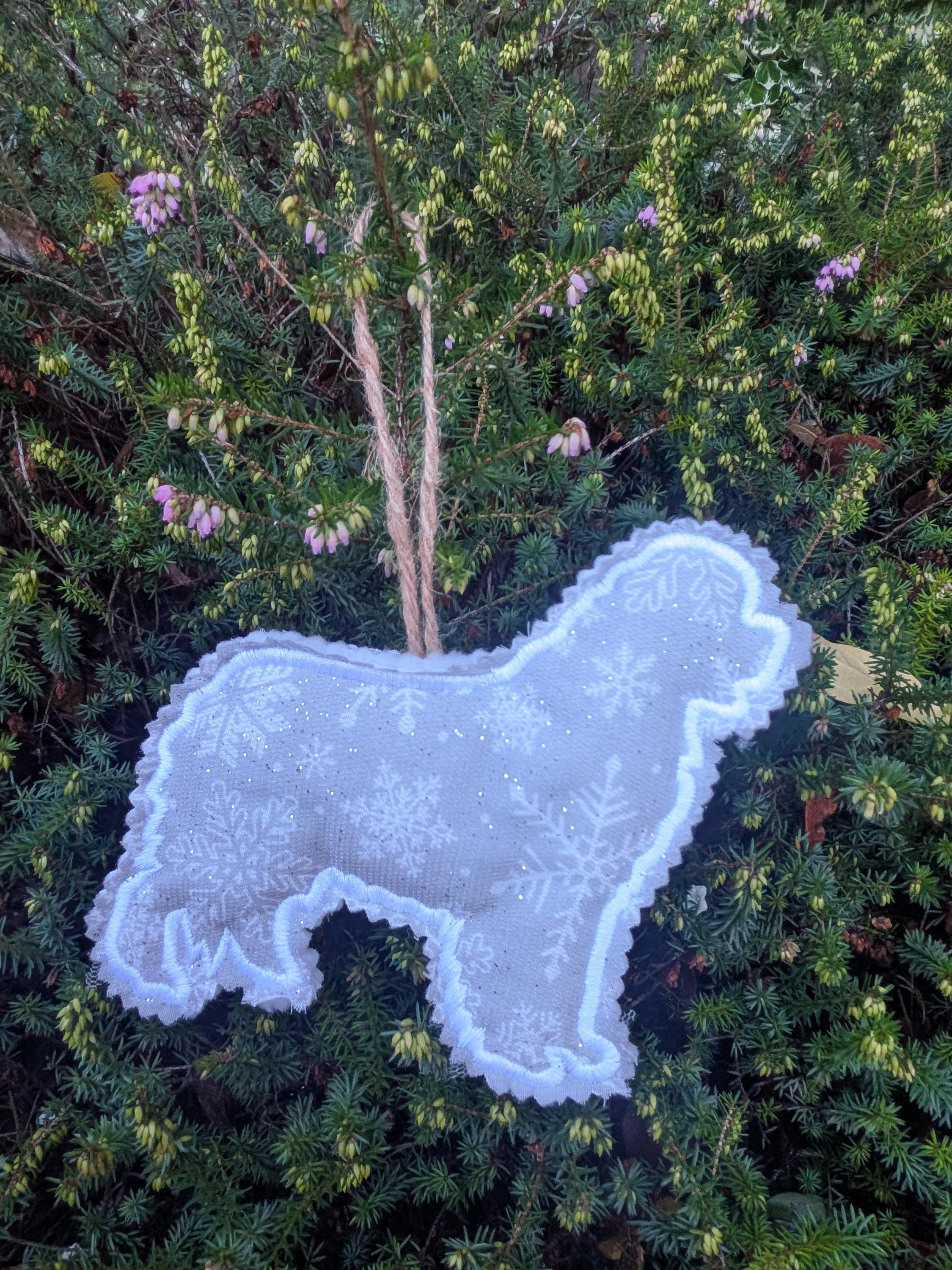 Newfoundland Christmas Tree Ornament: Glitter Fabric Dog Decoration