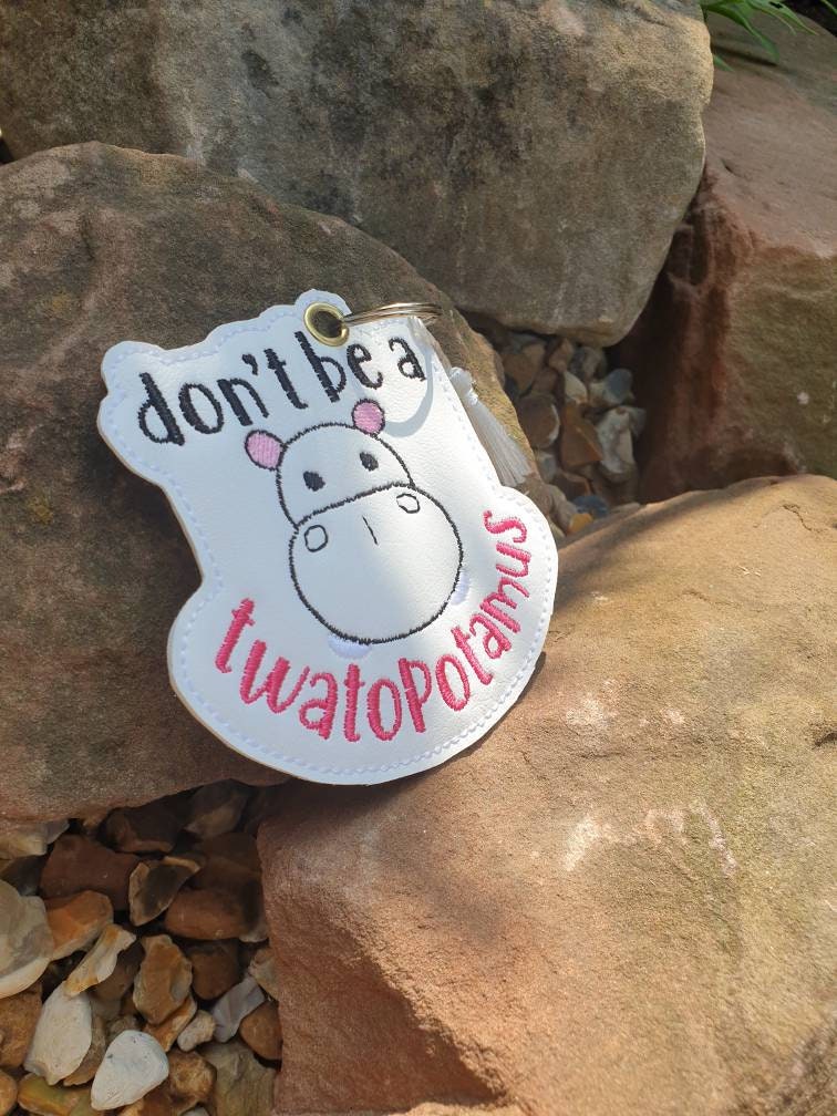 Hippo Embroidered Keyring: Funny Twatopotamus Key Fob