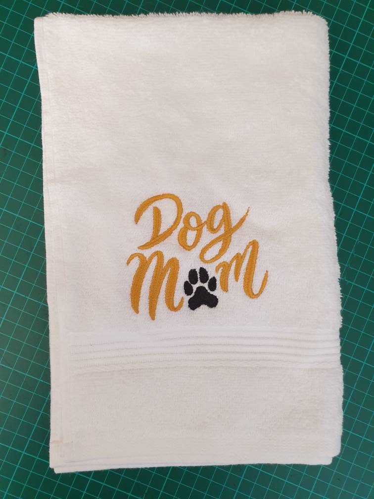 Embroidered Dog Mom Towel: Personalized Cotton Novelty Gift