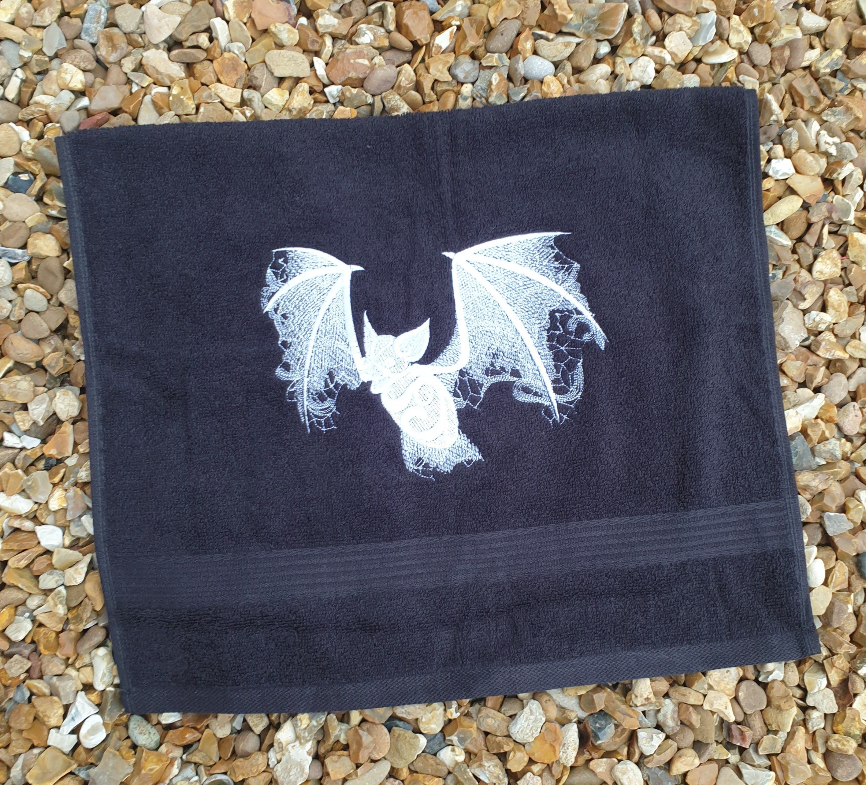 Bat Embroidery Hand Towel: Gothic Halloween Bathroom Decor