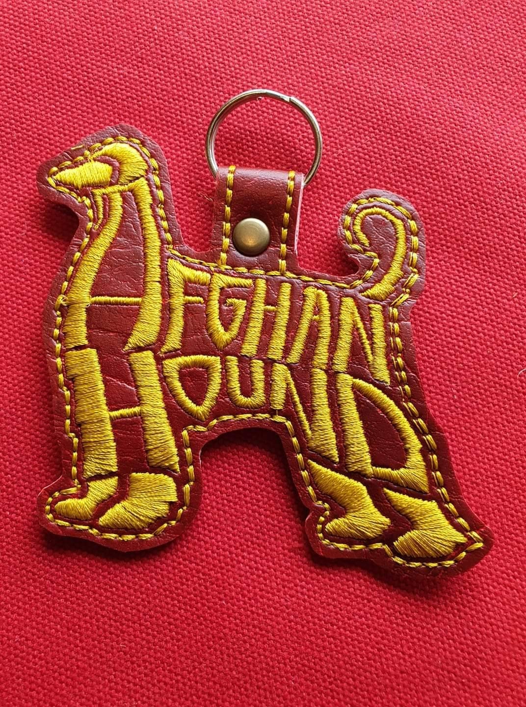 Afghan Hound Embroidered Keyring: Vinyl Dog Key Fob