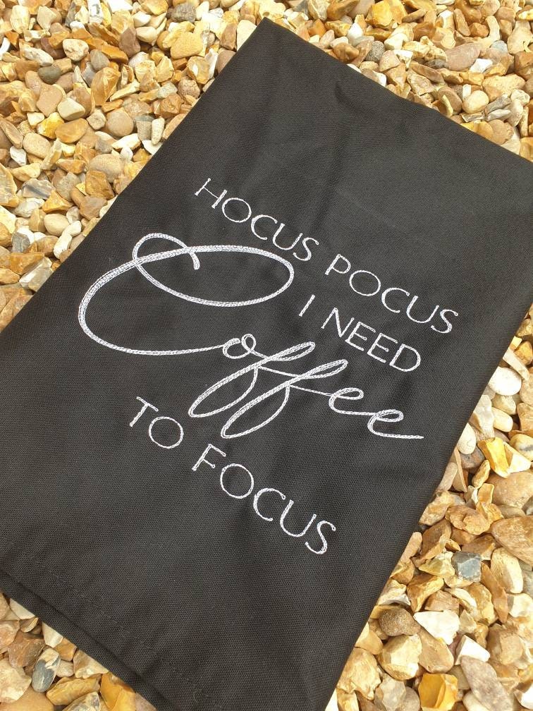 Embroidered Halloween Tea Towel: Funny Hocus Pocus Coffee Decor
