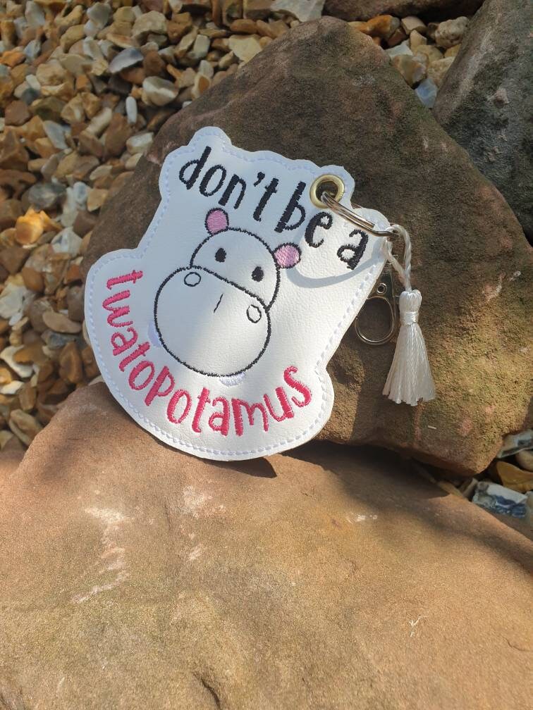 Hippo Embroidered Keyring: Funny Twatopotamus Key Fob