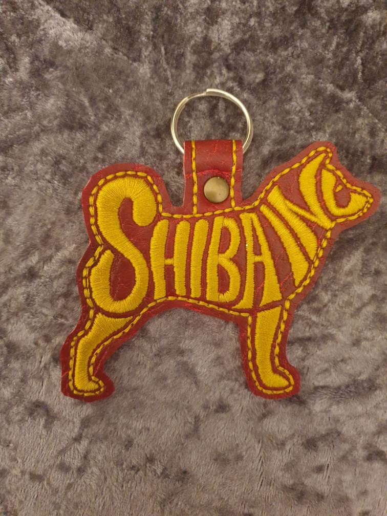 Embroidered Shiba Inu Keyring: Vinyl Key Fob, Dog Lover Gift