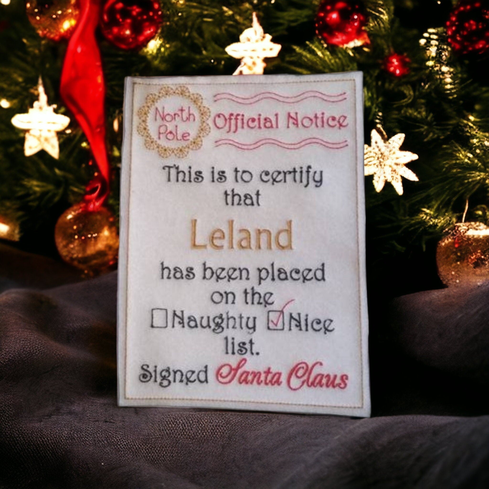 Personalised embroidered Christmas Santa Naughty Nice List
