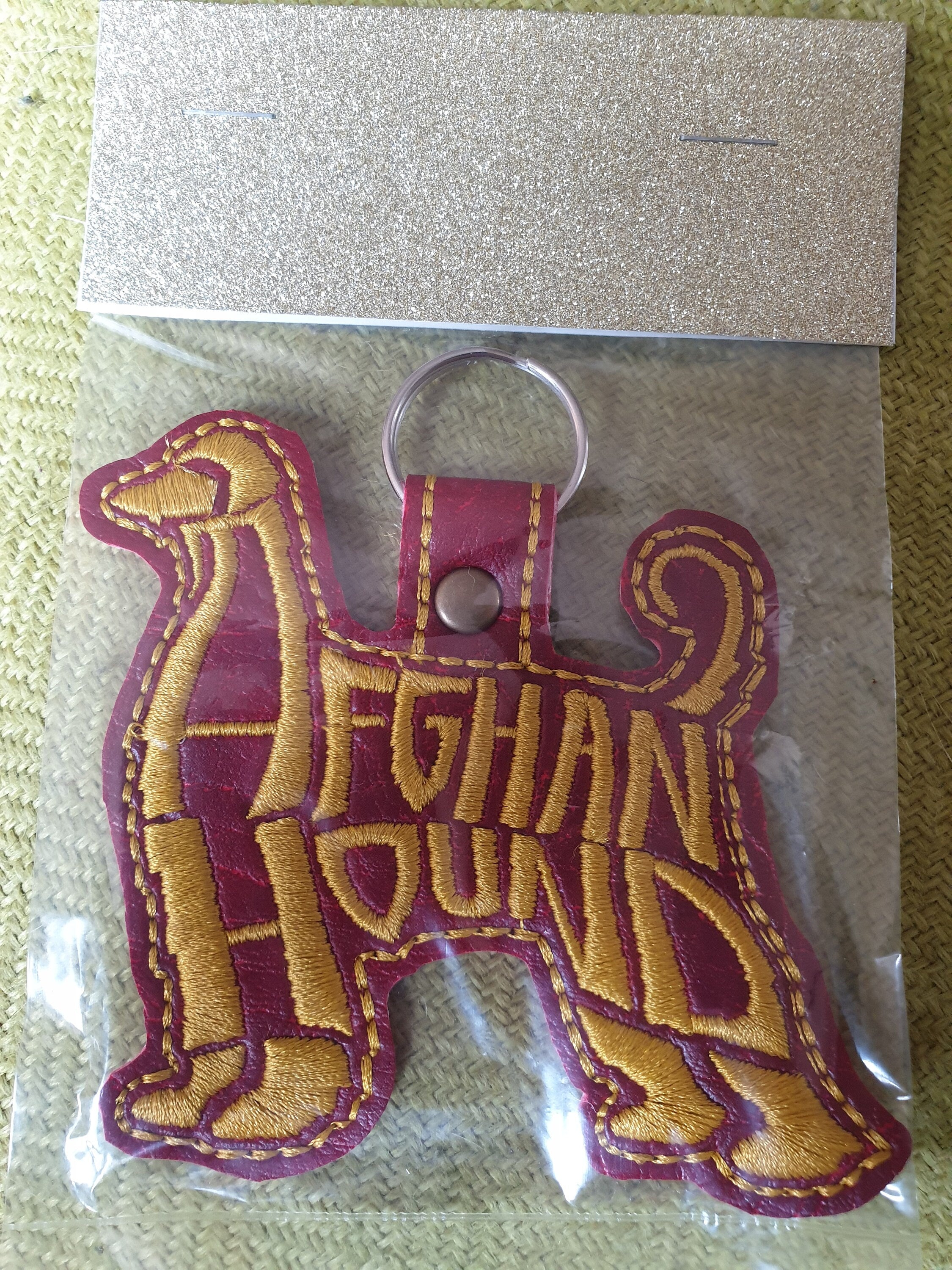 Afghan Hound Embroidered Keyring: Vinyl Dog Key Fob