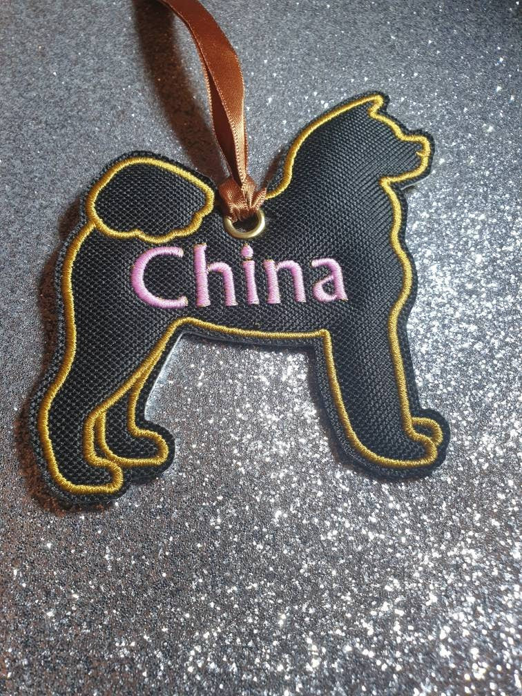 Personalized Akita Dog Ornament: Embroidered Canvas Silhouette