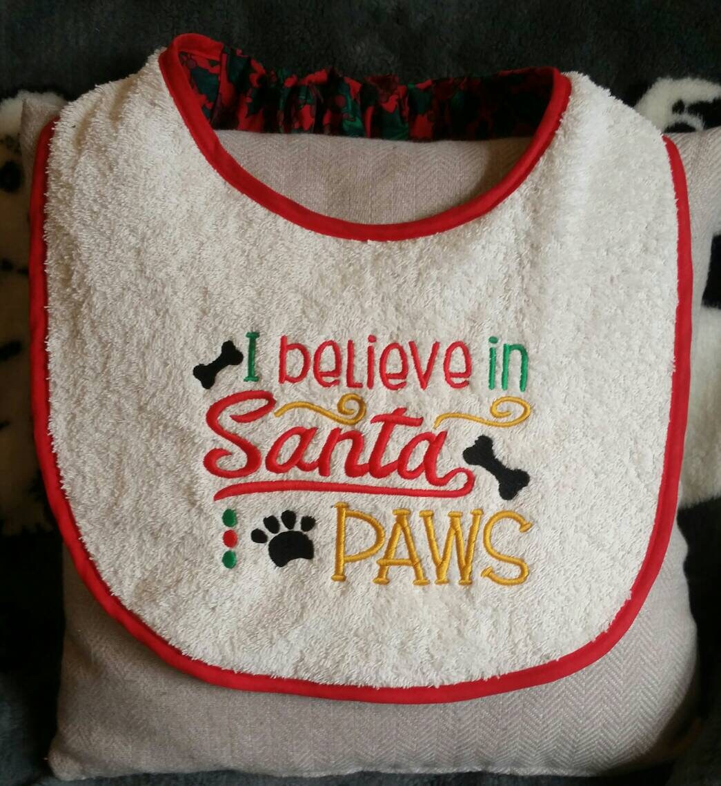 Large Dog Bib: Terry Towel, Santa Paws Design, Newfoundland Breed
