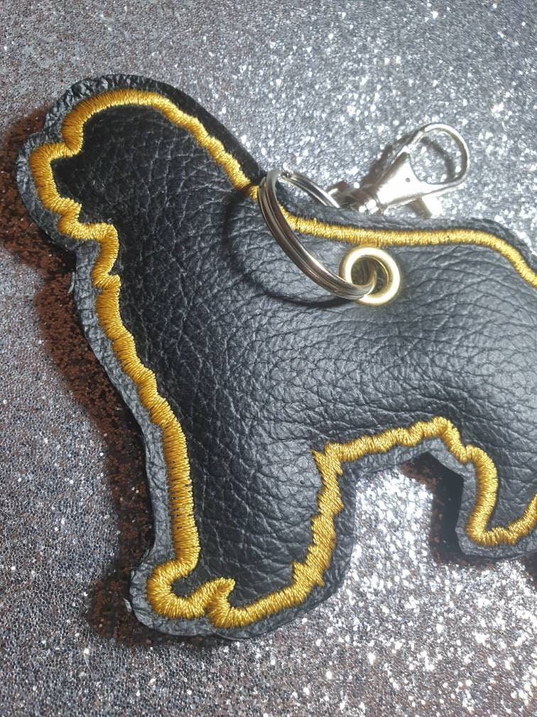 Leather Newfoundland Dog Charm: Embroidered Pet Silhouette