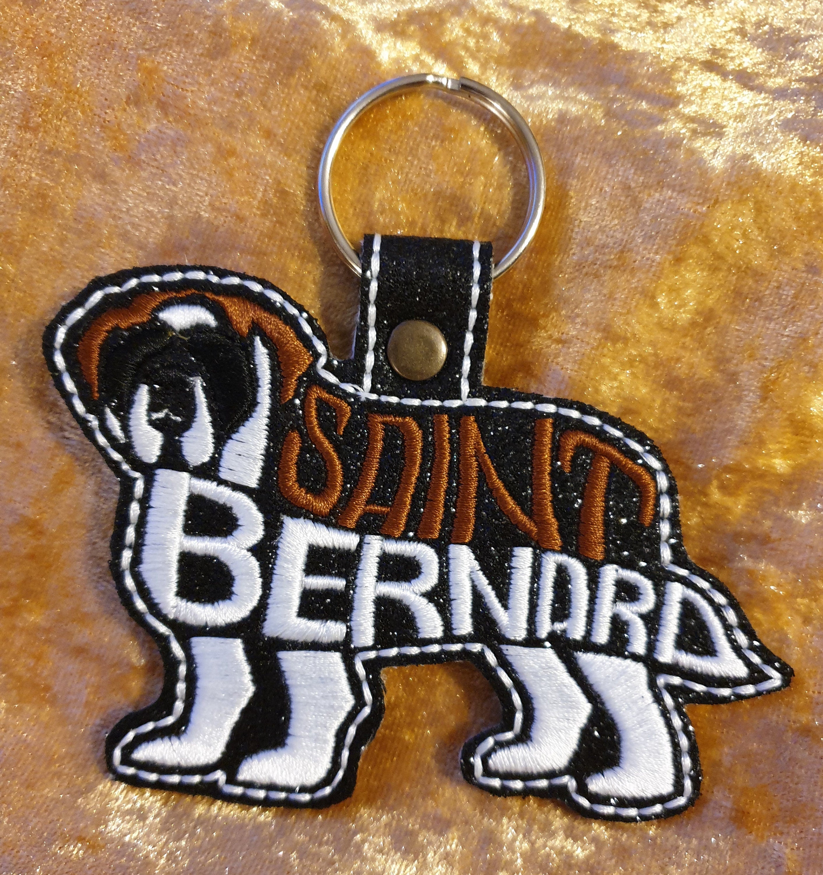 Embroidered St Bernard Keyring: Vinyl Key Fob