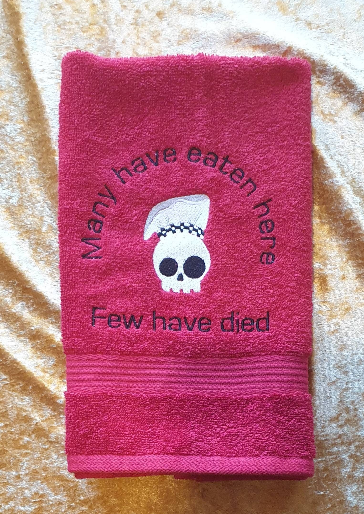 Embroidered Kitchen Hand Towel: Funny Skull Decor