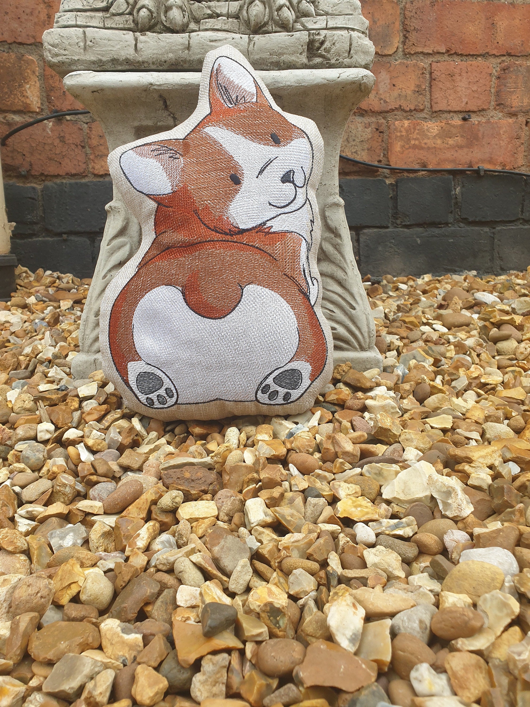 Embroidered Corgi Butt Pillow: Linen Corgi Plush Cushion