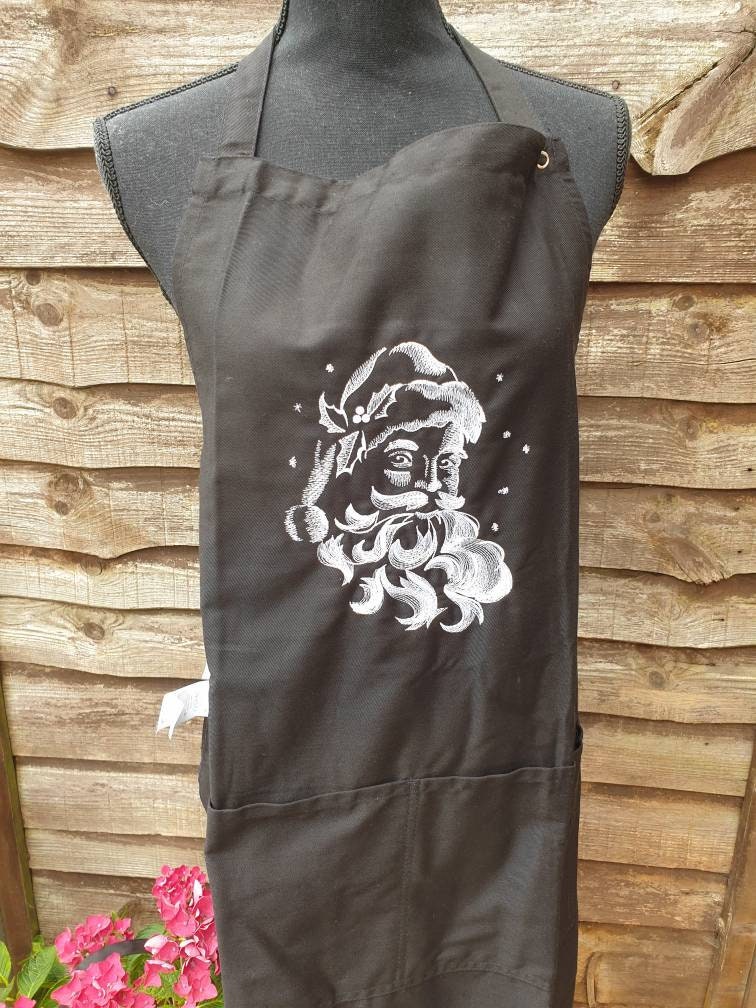 Embroidered Santa Christmas Apron: Novelty Kitchen Gift