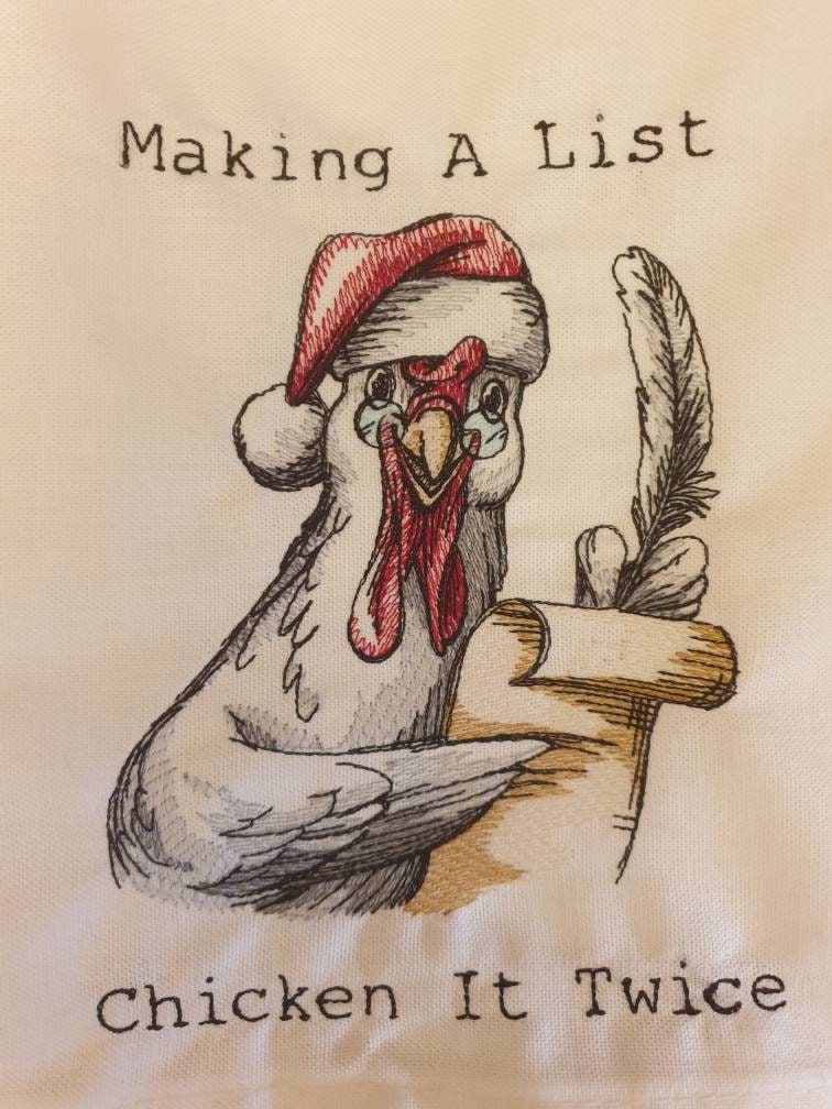 Embroidered Chicken Tea Towel: Funny Dish Cloth Gift