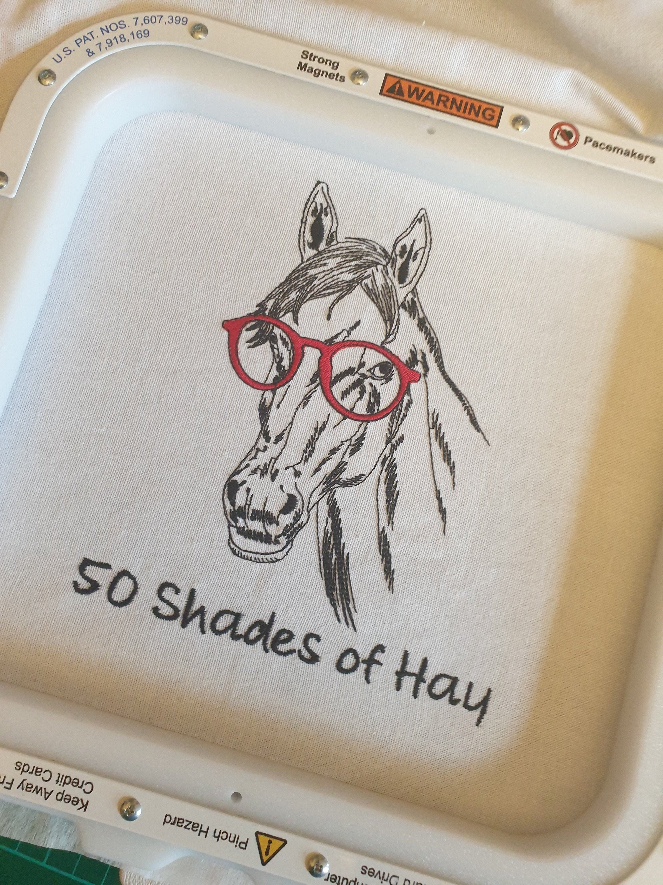 Embroidered Horse Tea Towel - Funny '50 Shades of Hay' Kitchen Gift | Handmade UK
