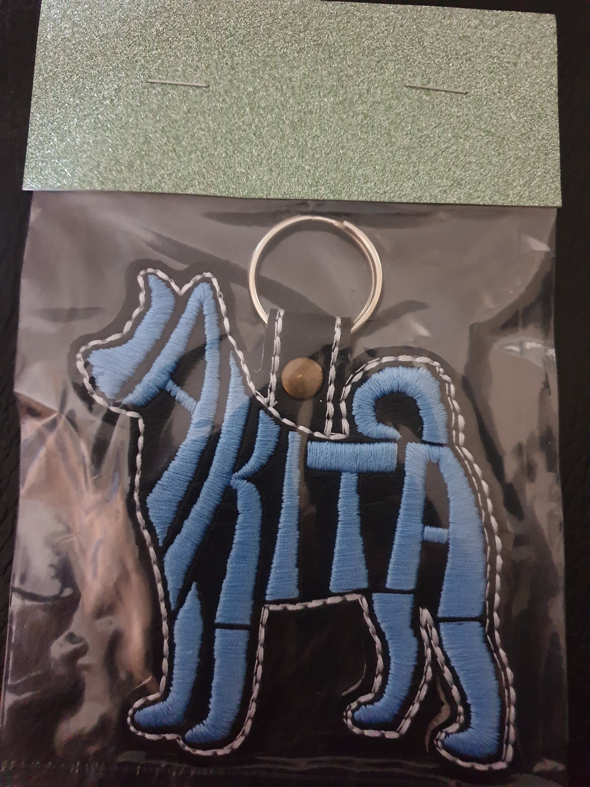 Embroidered Akita Keyring: Faux Leather Dog Key Fob