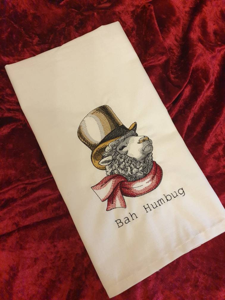 Embroidered Sheep Tea Towel: Funny Christmas Dish Cloth