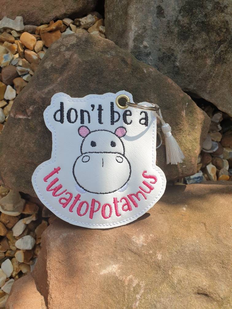 Hippo Embroidered Keyring: Funny Twatopotamus Key Fob