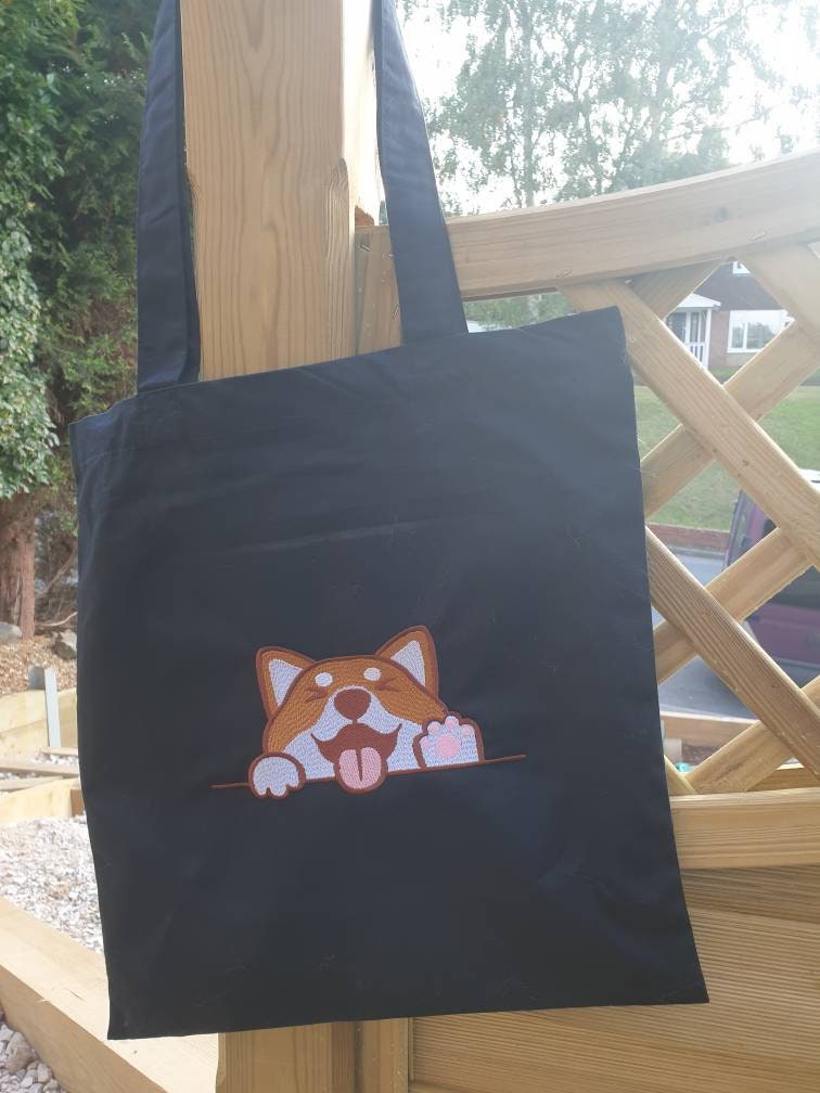 Embroidered Shiba Inu Cotton Tote Bag - Personalized Dog Lover Gift
