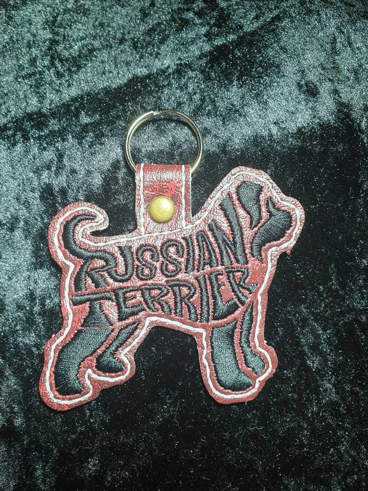 Russian Terrier embroidered keyring ,key fob, key chain, embroidered keyring, Russian black keyring, Russian terrier gift