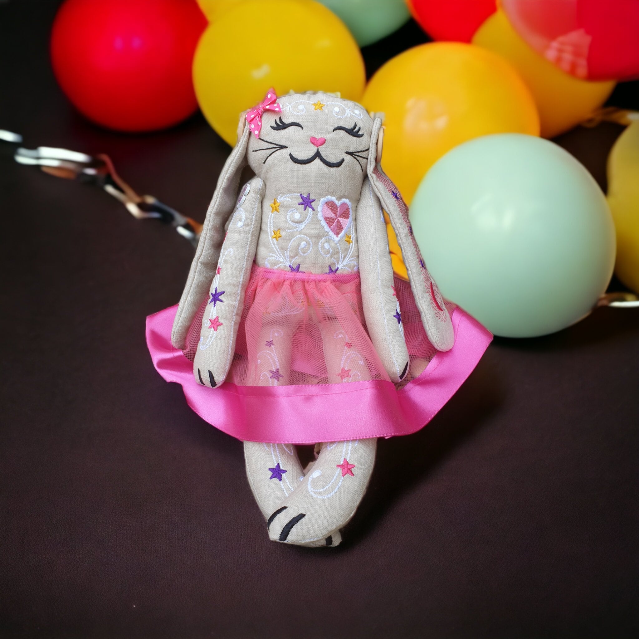 Personalized Embroidered Linen Bunny Doll: Handmade Keepsake (15 inch)