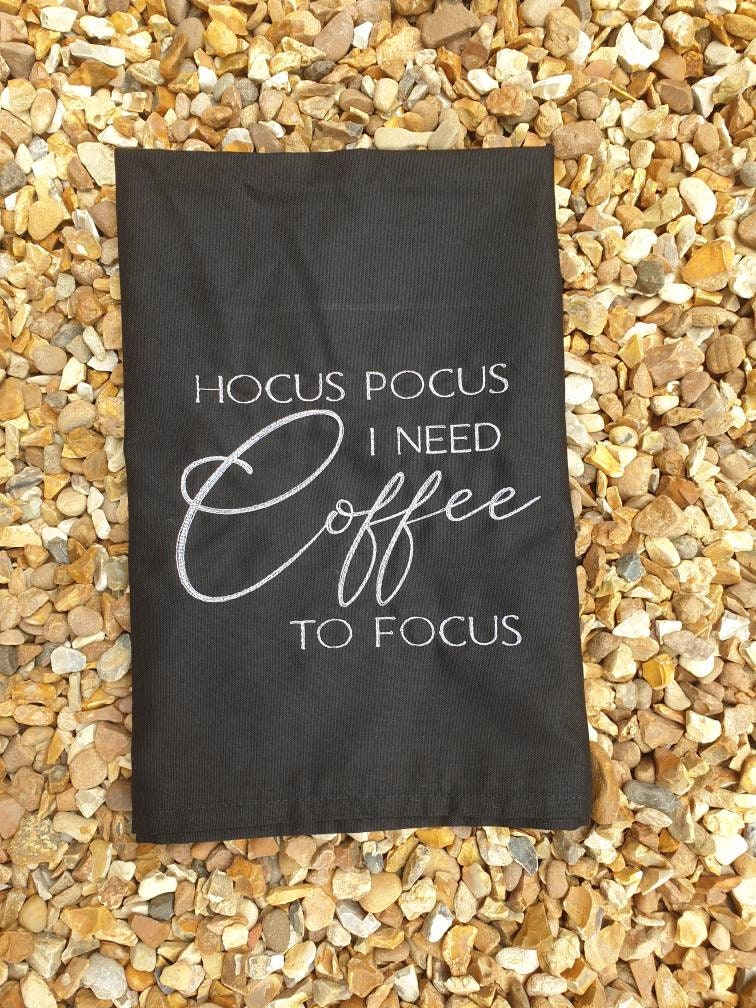 Embroidered Halloween Tea Towel: Funny Hocus Pocus Coffee Decor