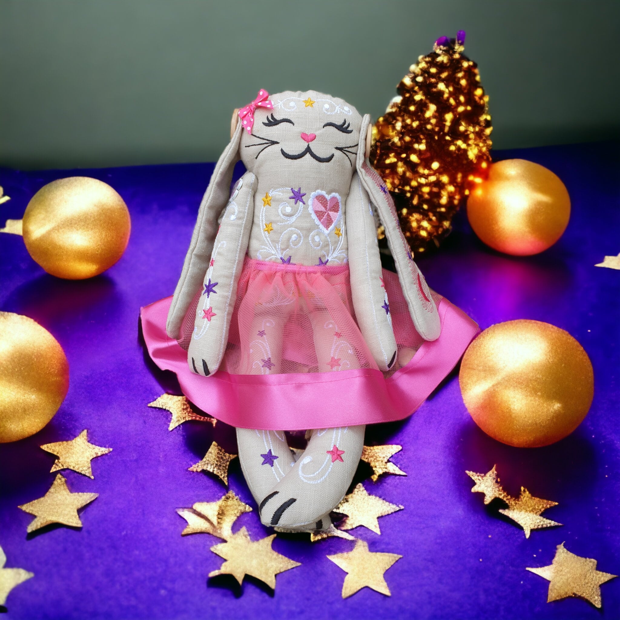 Personalized Embroidered Linen Bunny Doll: Handmade Keepsake (15 inch)