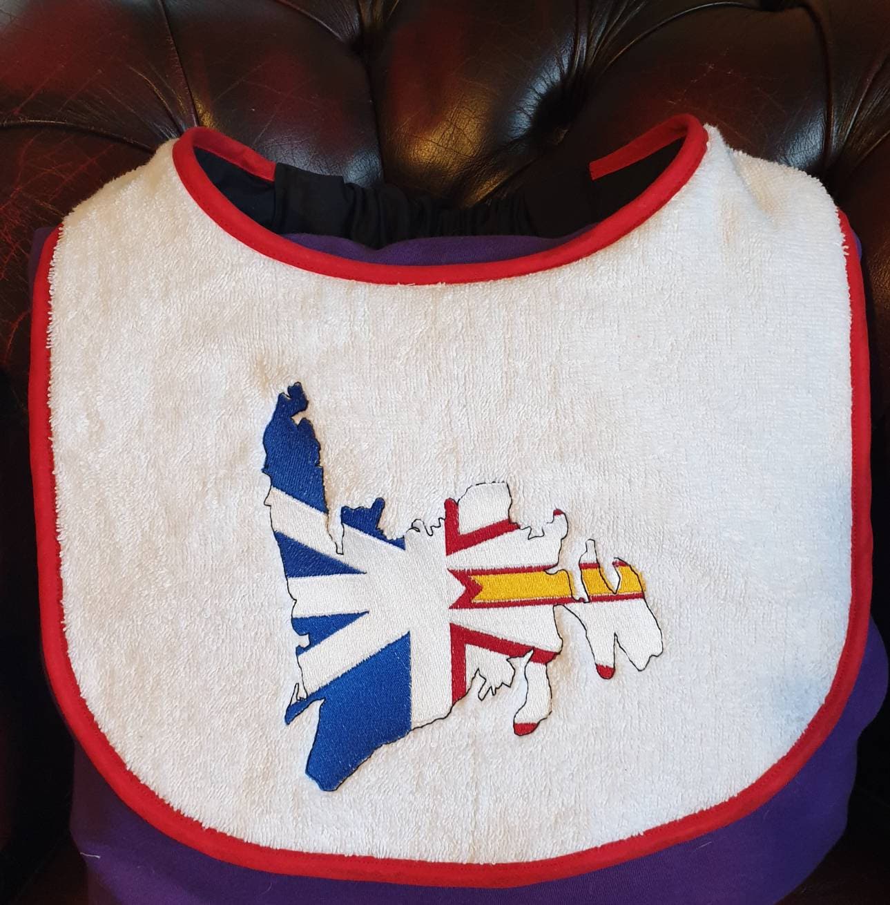 Large Dog Bib: Newfoundland Flag, Terry Towel Drool Bib