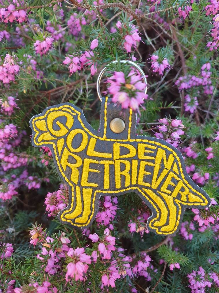 Embroidered Golden Retriever Keyring: Vinyl Dog Lover Gift
