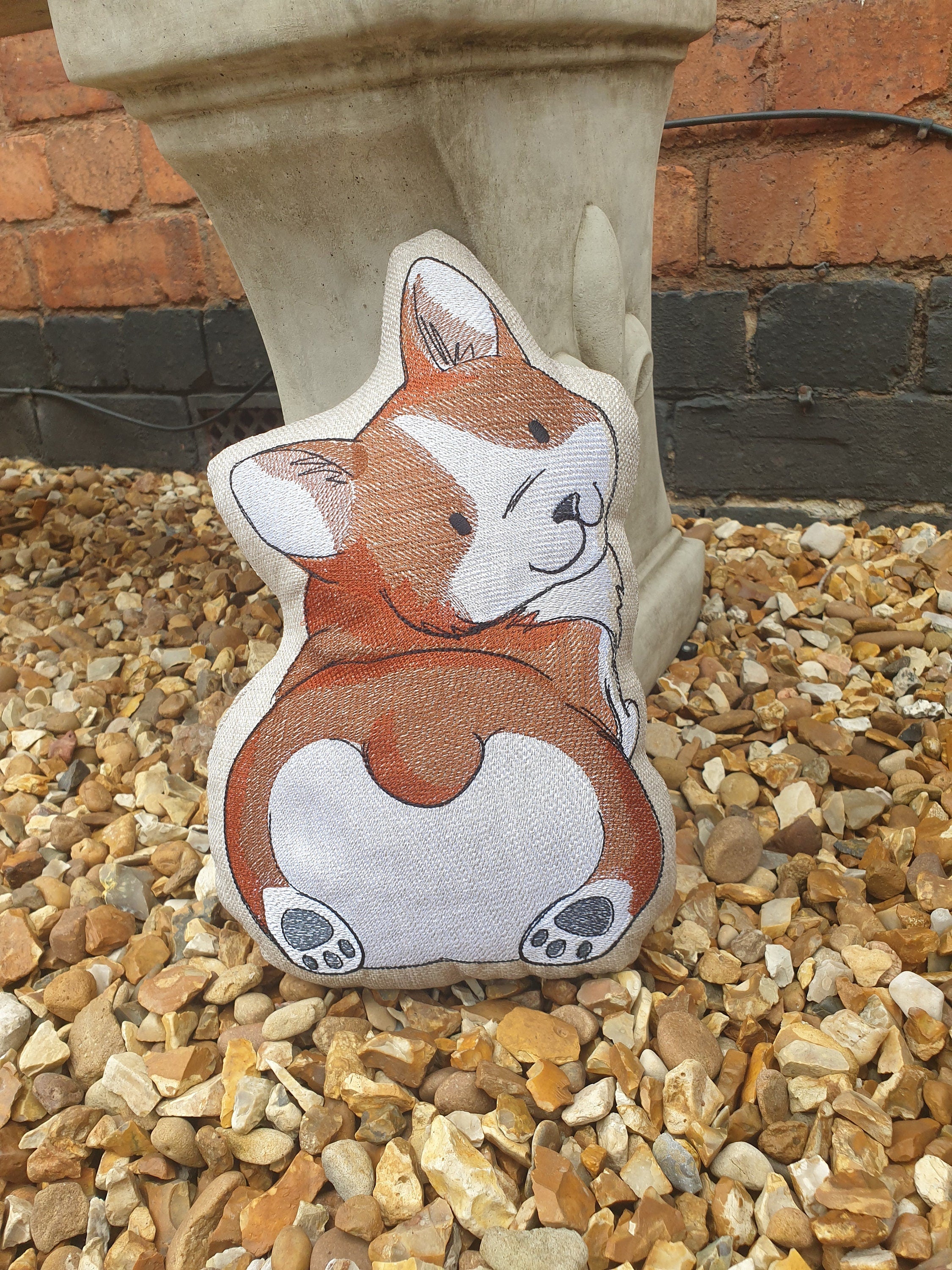 Embroidered Corgi Butt Pillow: Linen Corgi Plush Cushion