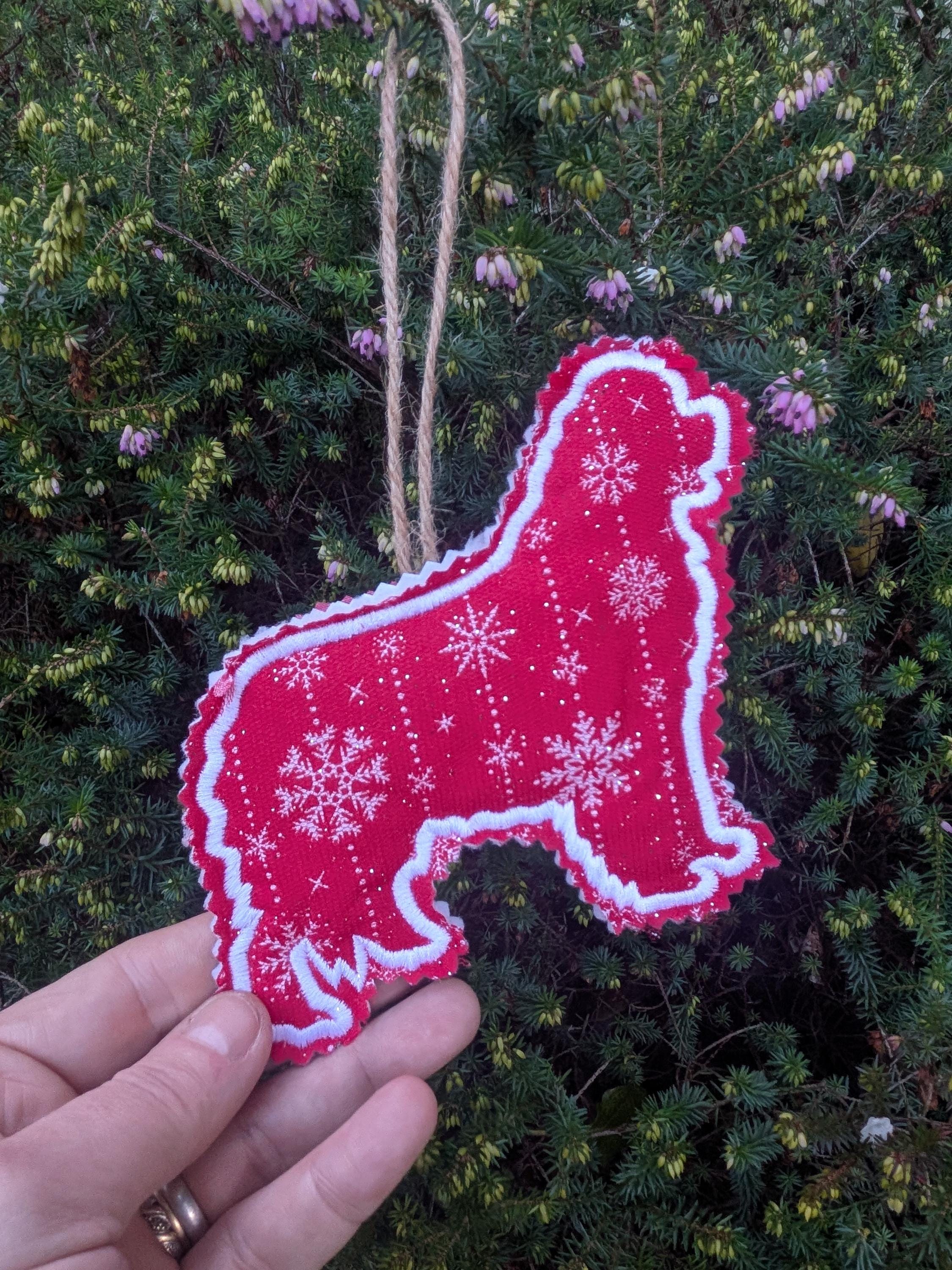 Newfoundland Christmas Tree Ornament: Glitter Fabric Dog Decoration