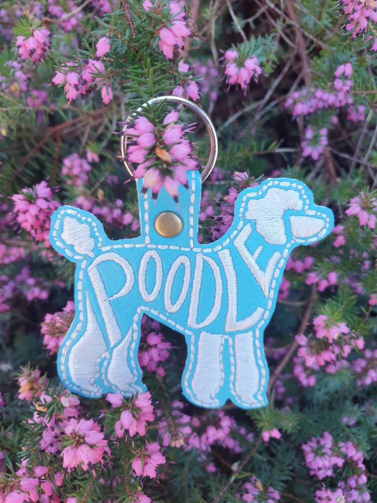 Embroidered Poodle Keyring: Vinyl Dog Key Fob