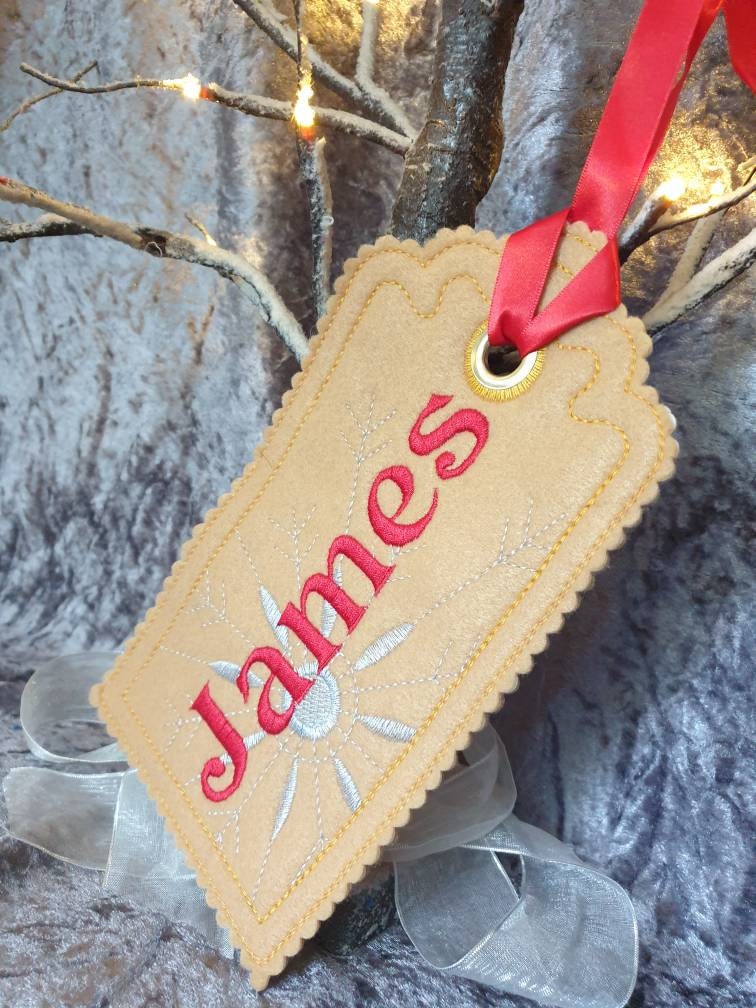 Large Embroidered Christmas tag,  Christmas Gift tag , Gift Tag , Christmas gift tag, Personalised Gift Tag ,Large Gift Tag