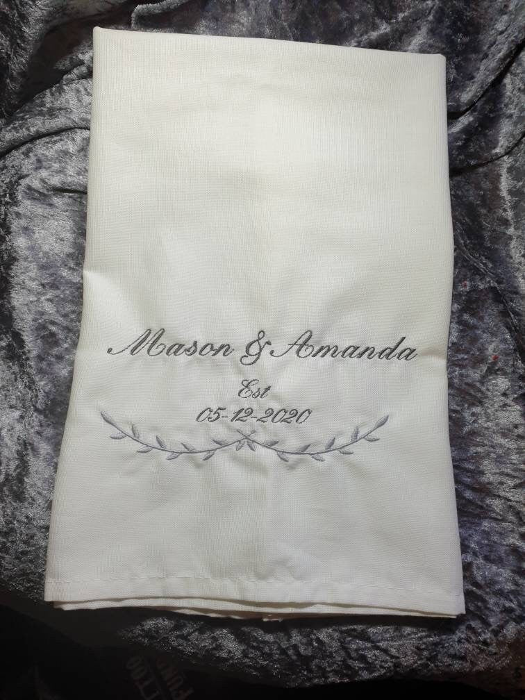Embroidered Wedding Tea Towel: Personalized Cotton Dish Cloth