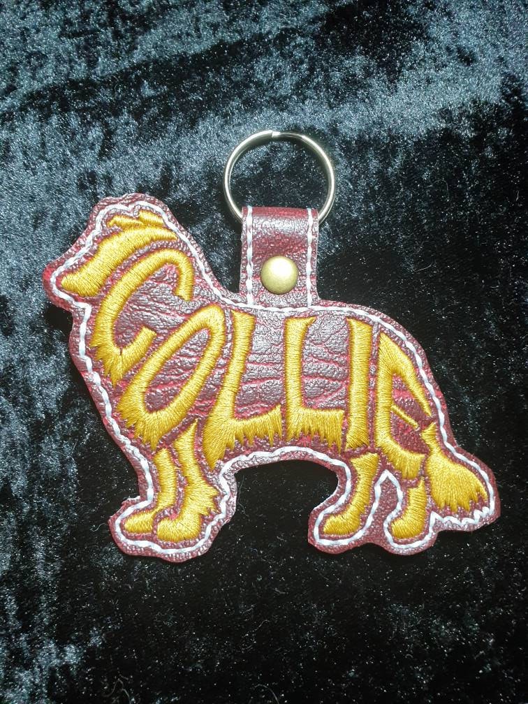 Collie Embroidered Keyring: Vinyl Dog Lover Gift