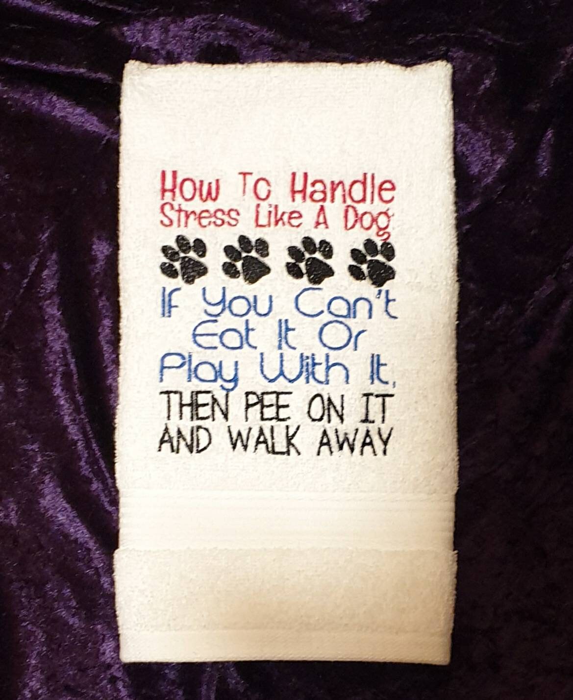 Funny tea towel , dish cloth , quirky , embroidered dog towel , paw prints