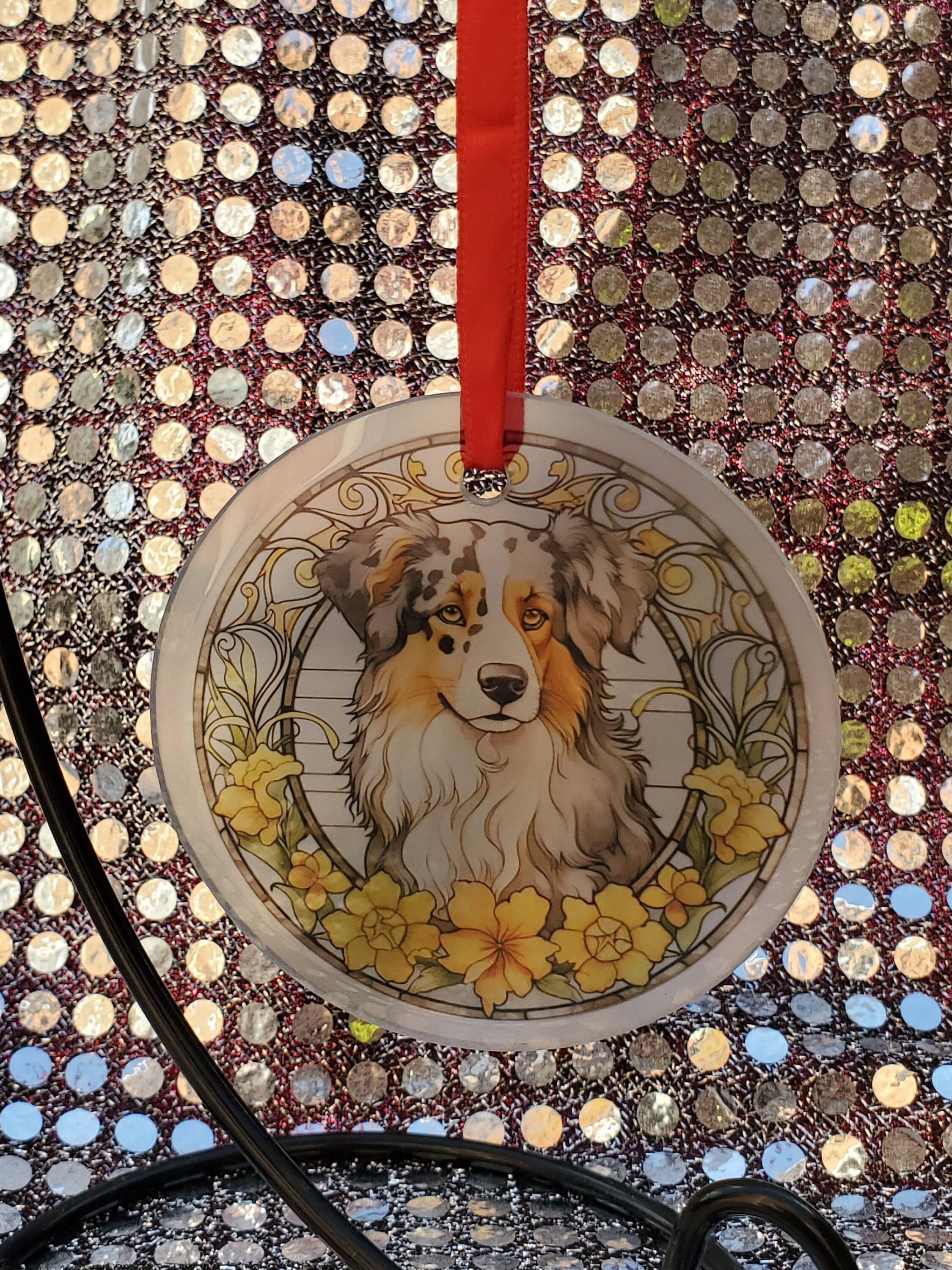 Australian Shepherd Christmas Ornament: Stained Glass Style Suncatcher