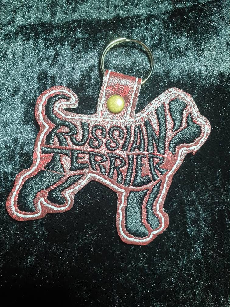 Russian Terrier embroidered keyring ,key fob, key chain, embroidered keyring, Russian black keyring, Russian terrier gift