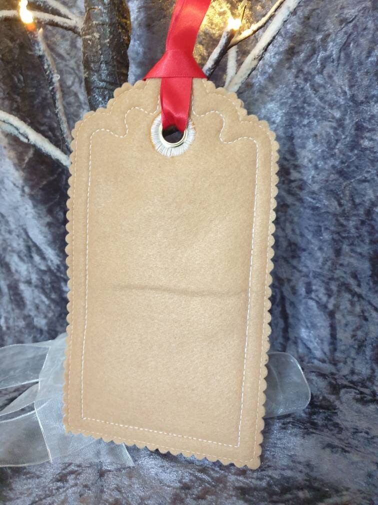 Large Embroidered Christmas tag,  Christmas Gift tag , Gift Tag , Christmas gift tag, Personalised Gift Tag ,Large Gift Tag