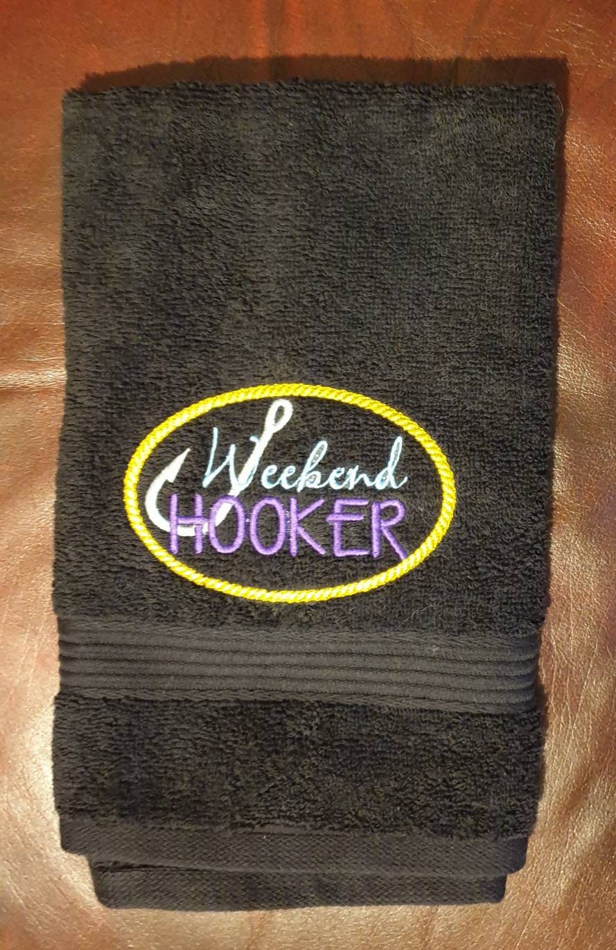 Embroidered Fishing Towel: Novelty Angling Gift