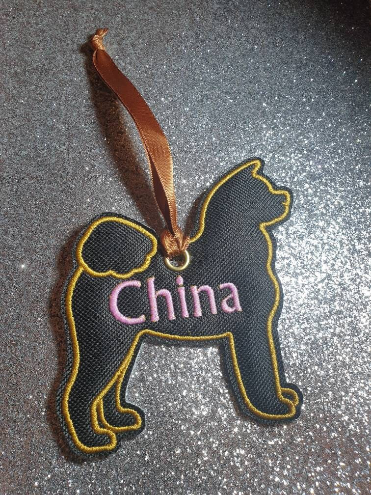 Personalized Akita Dog Ornament: Embroidered Canvas Silhouette