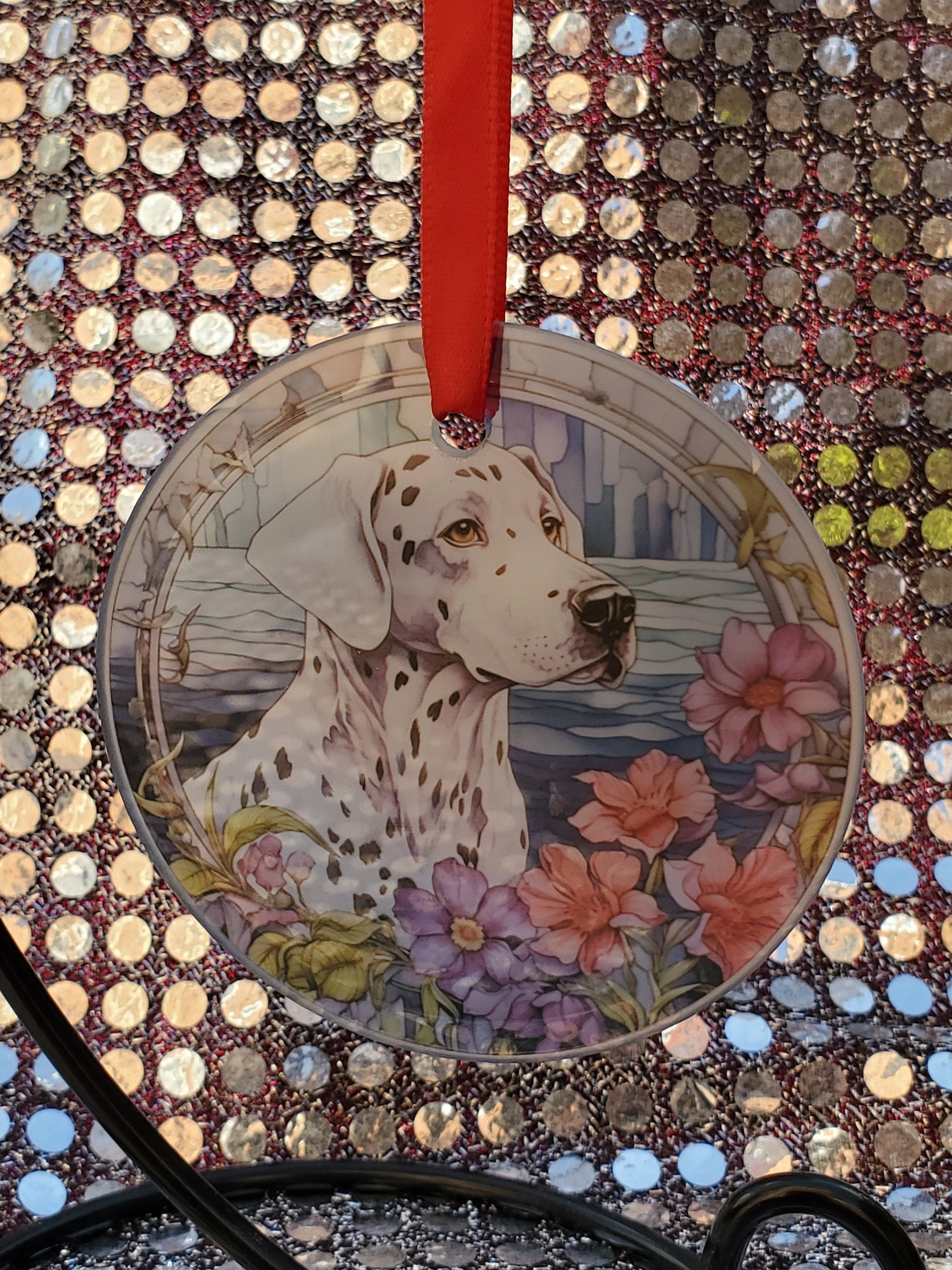 Dalmatian Christmas Ornament.  Dalmation Printed Stained Glass . Dalmatian Gift .