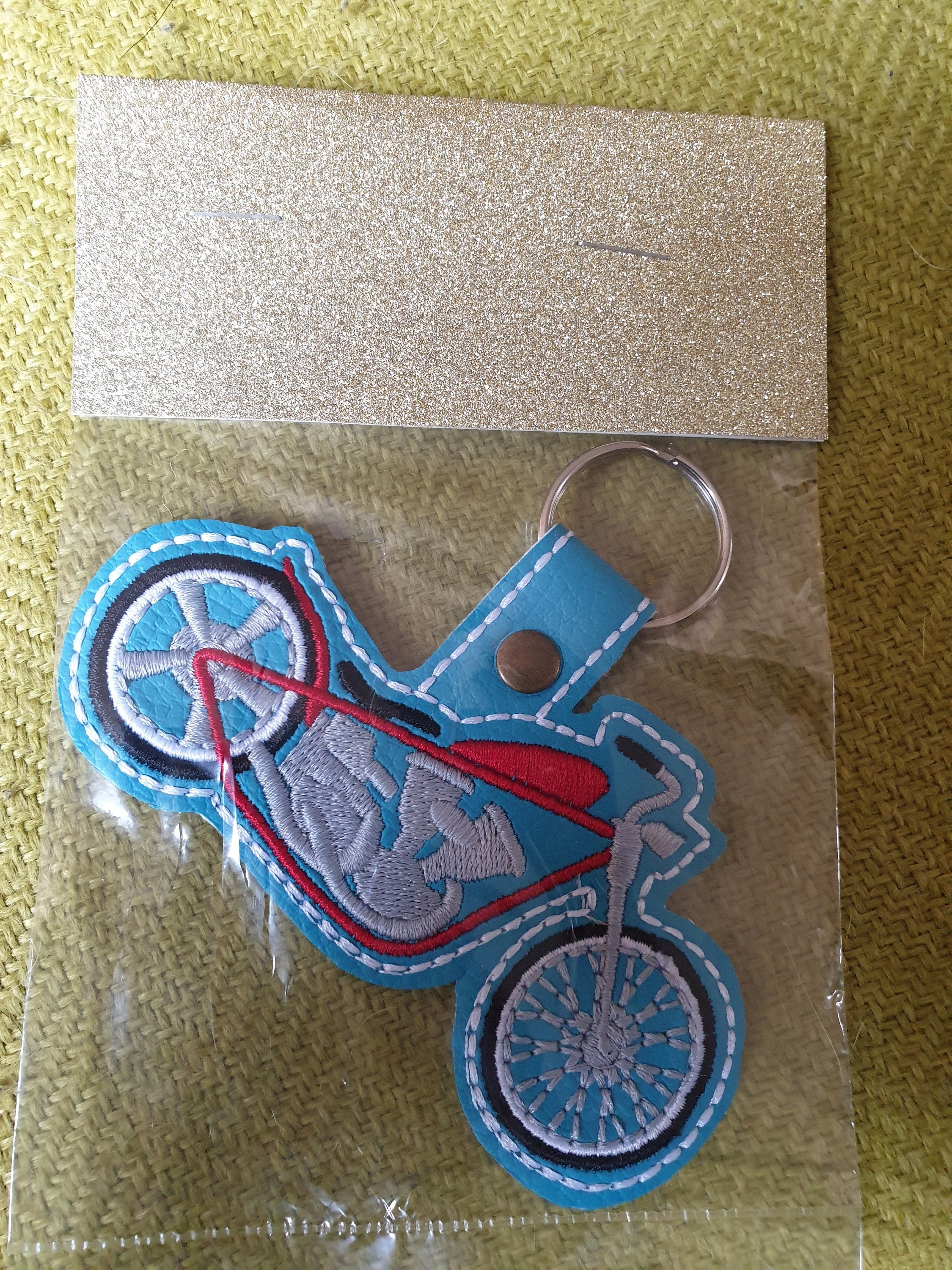 Embroidered Motorbike Key Fob: Vinyl Biker Keychain