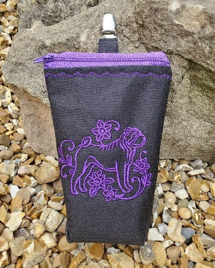 Embroidered Shar Pei Dog Treat Bag: Clip-On Show Bait Pouch