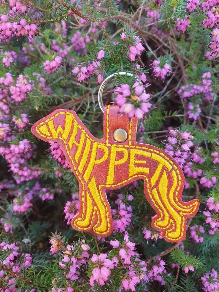Embroidered Whippet Keyring: Vinyl Dog Key Fob