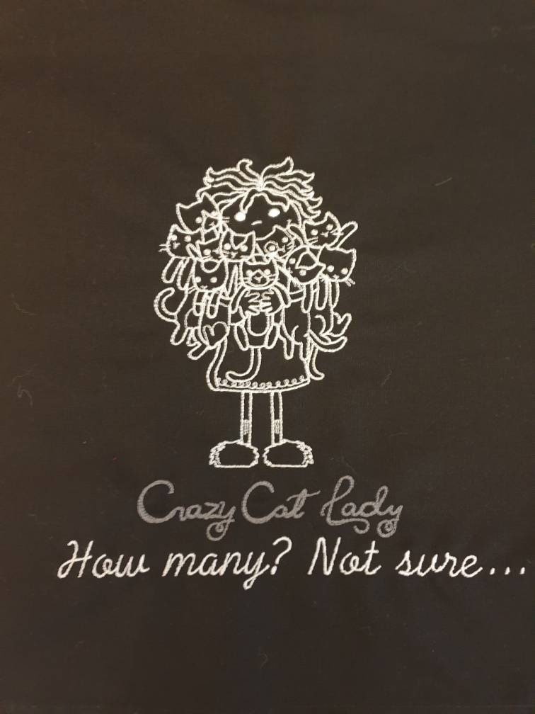 Embroidered Tea towel dish cloth gift present cotton Crazy cat lady