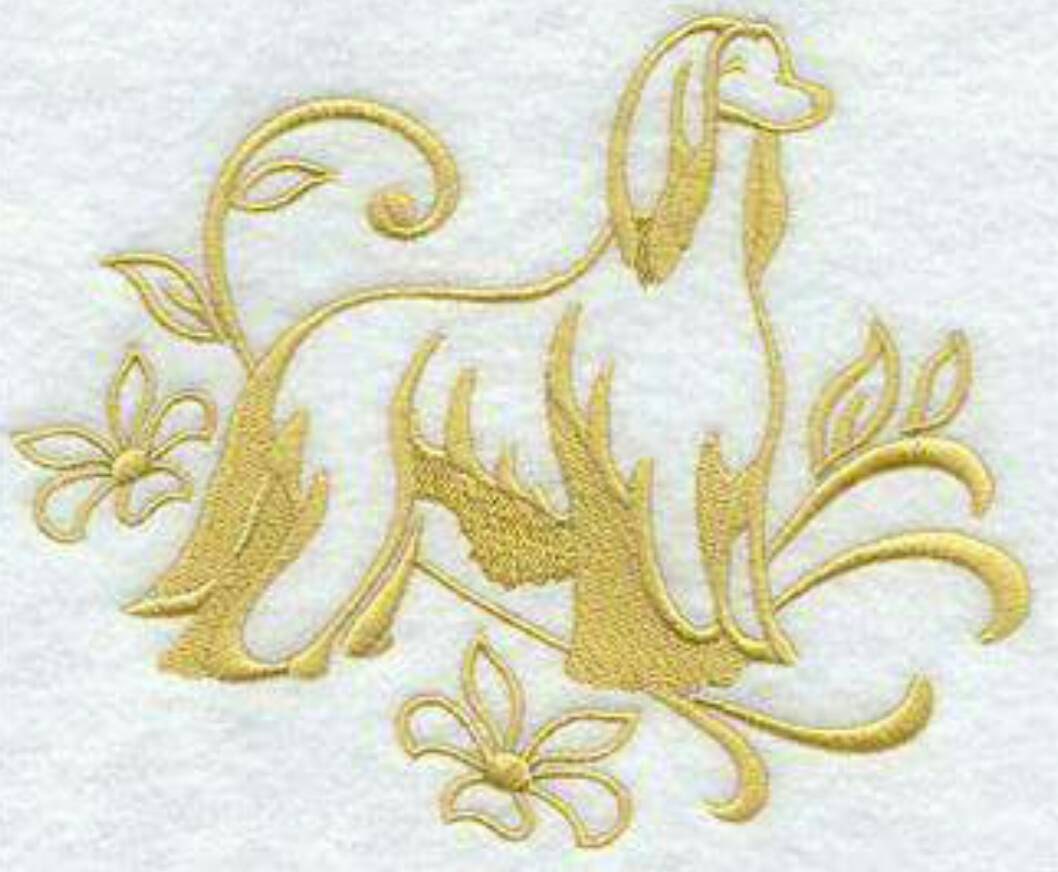 Embroidered Afghan Dog Hand Towel: Gold Accent Gift