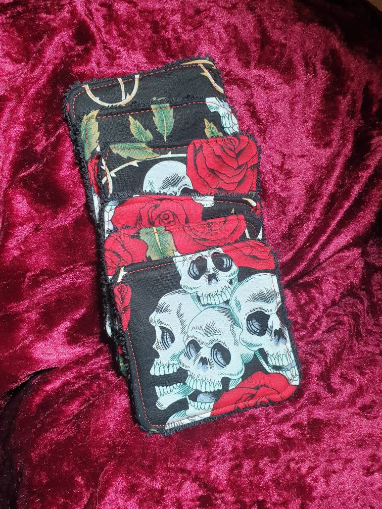 Gothic Reusable Face Wipes: Skull & Roses Makeup Remover Pads (Pack of 6)