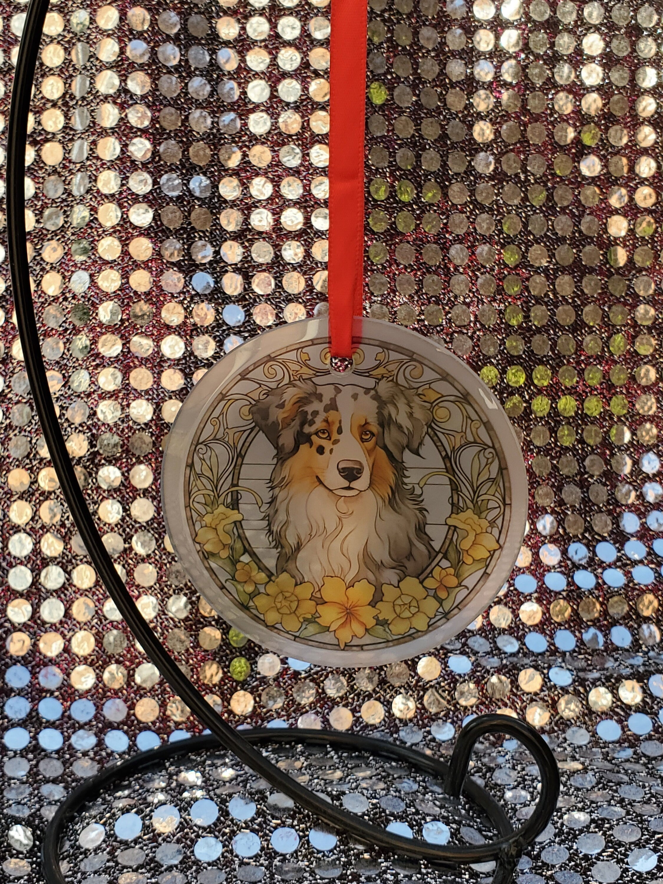 Australian Shepherd Christmas Ornament: Stained Glass Style Suncatcher